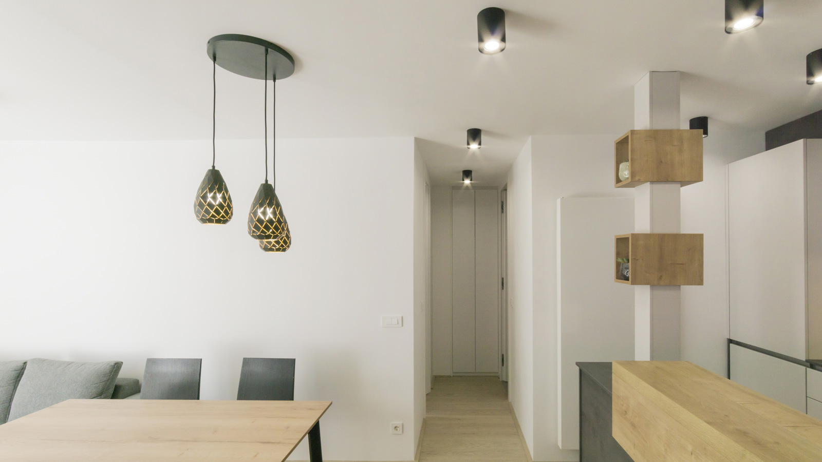 Contemporary dining room and kitchen