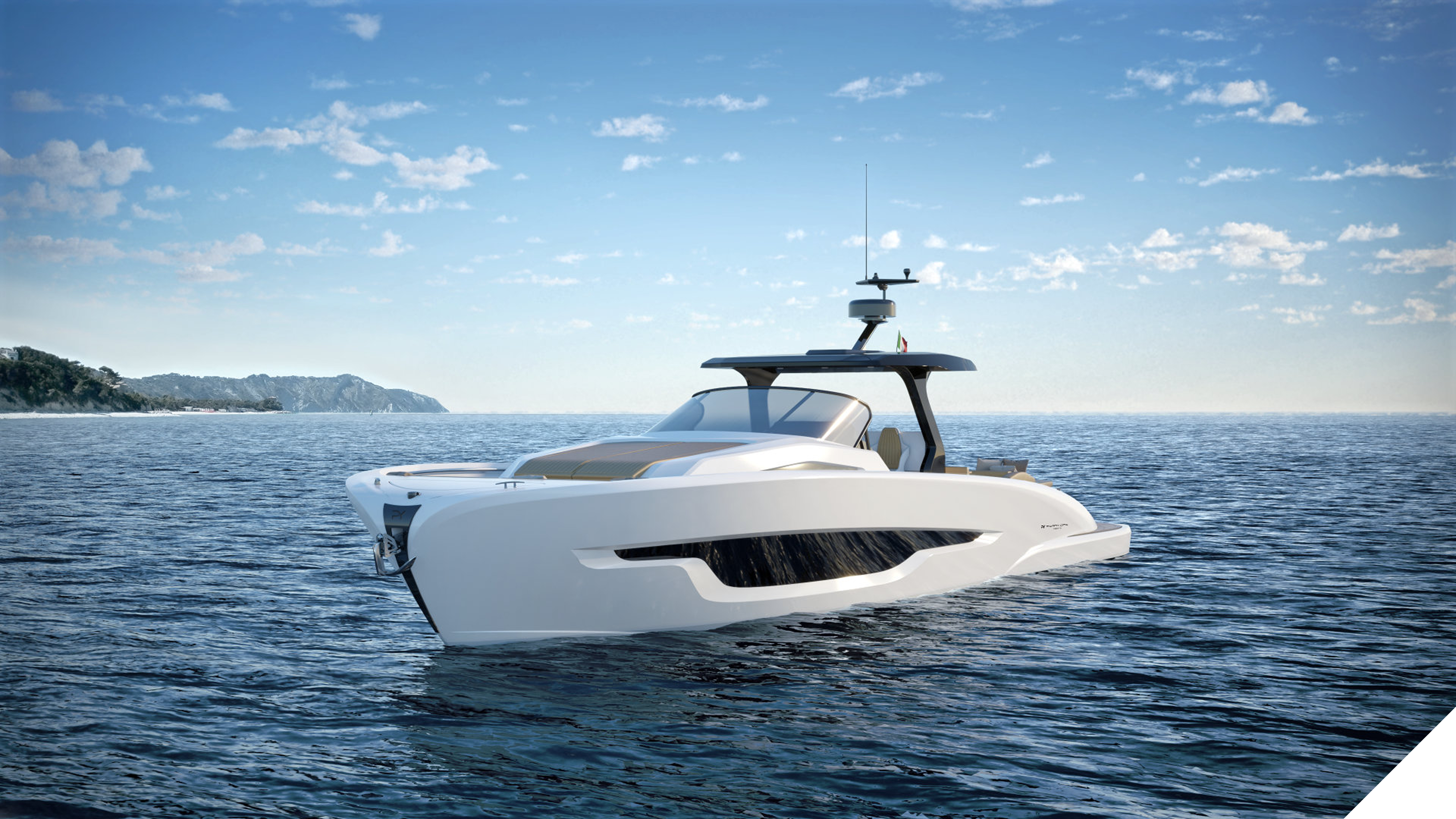 Elegantna, bela jahta na odprtem morju