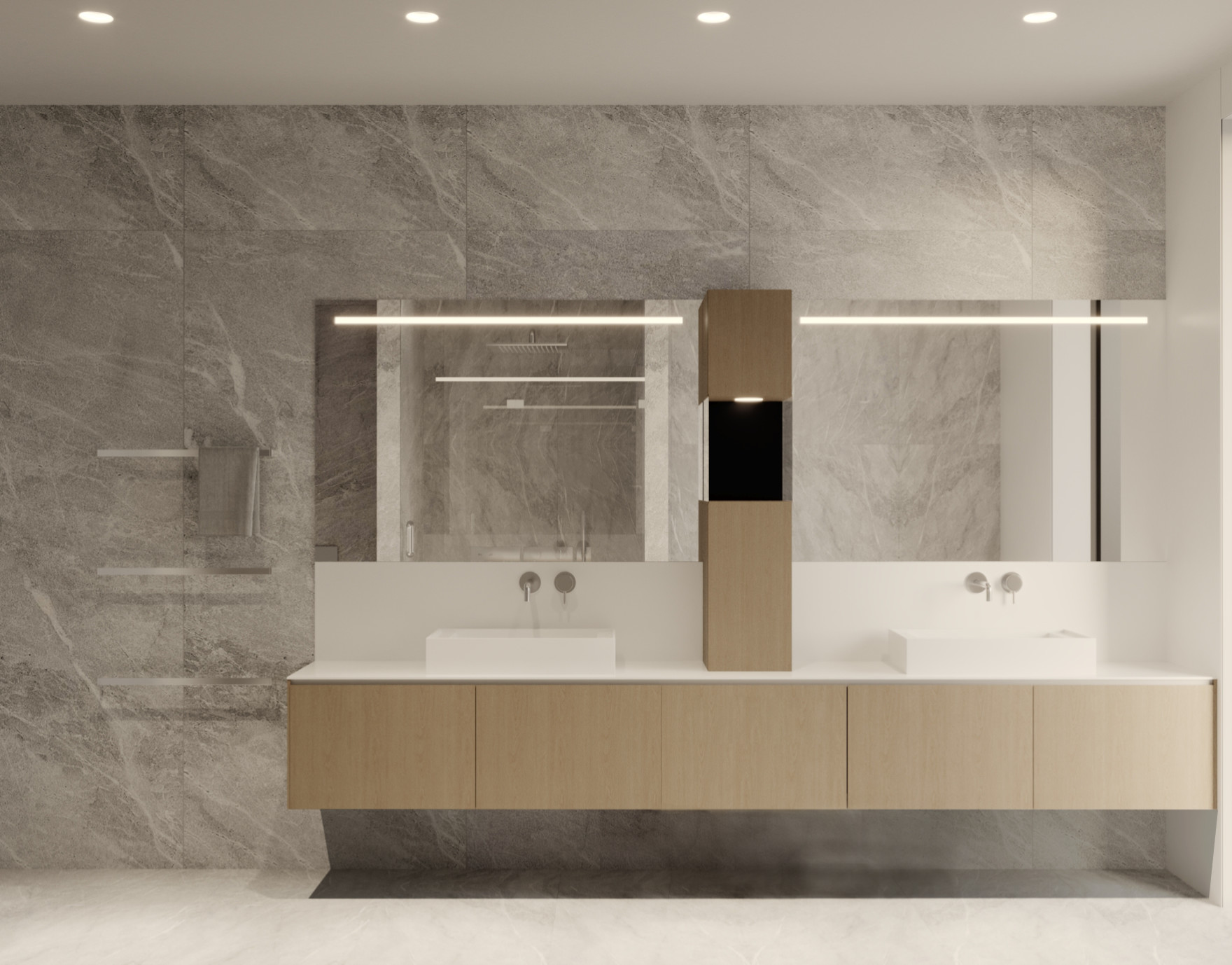 3D vizualizacija otroške kopalnice z dvojnim umivalnikom