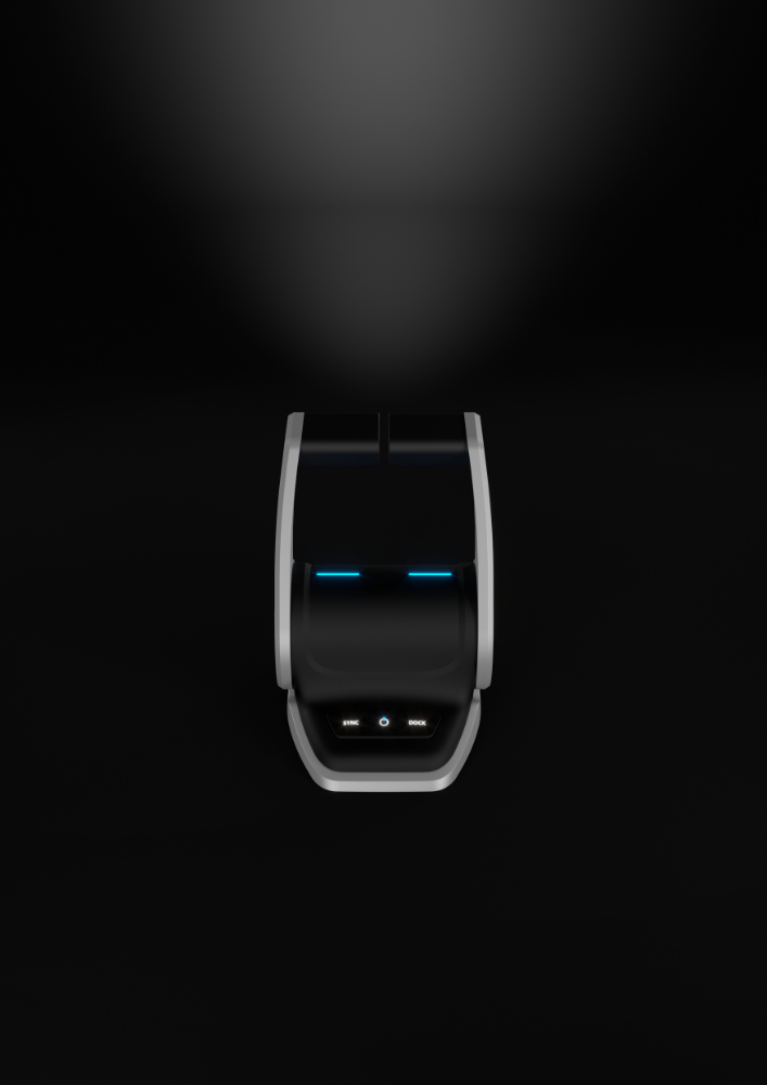 Top view of NT Systems yacht tiller, with visible and illuminated control panel