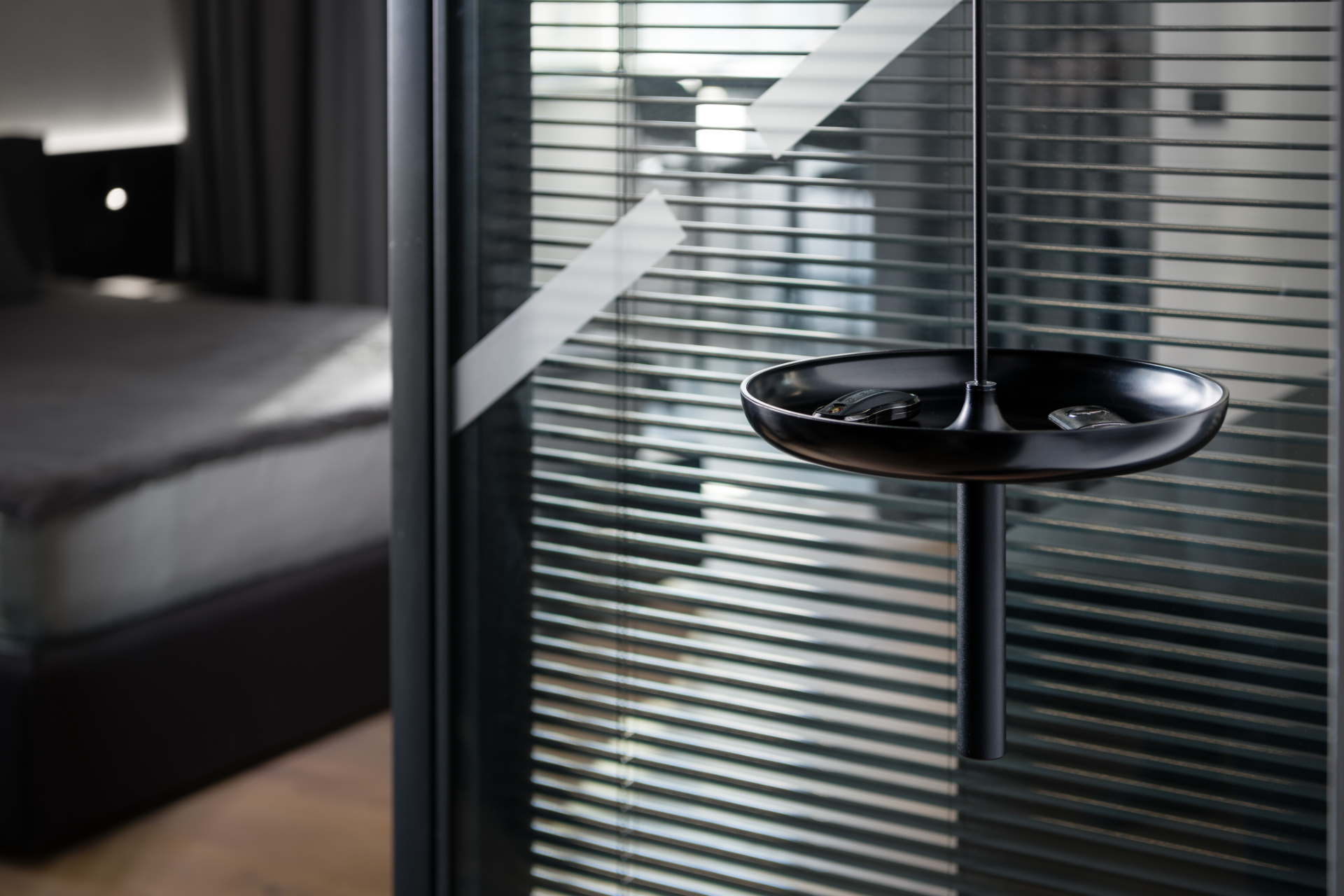 Black key rack in an industrial apartment