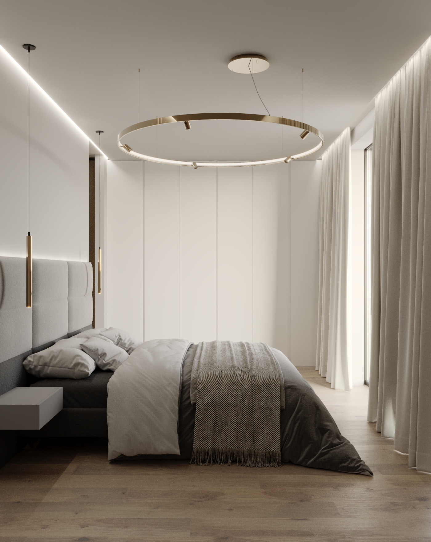 3D izris spalnice z ambientalno osvetlitvijo