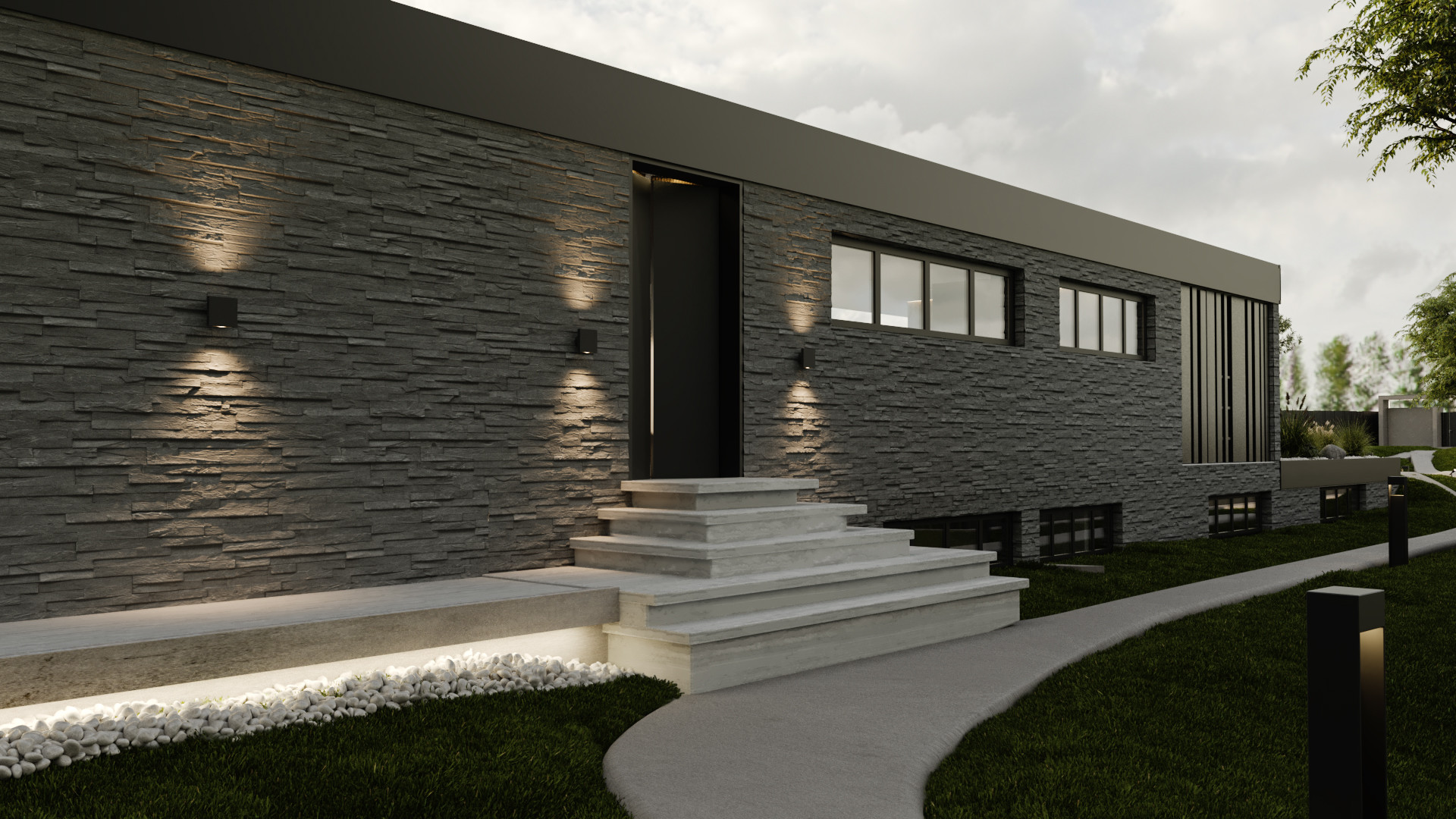 3D vizualizacija stranskega vhoda v luksuzno vilo