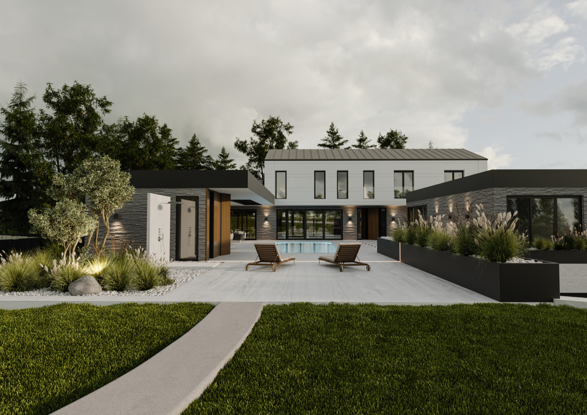 3D vizualizacija luksuzne vile s teraso in bazenom