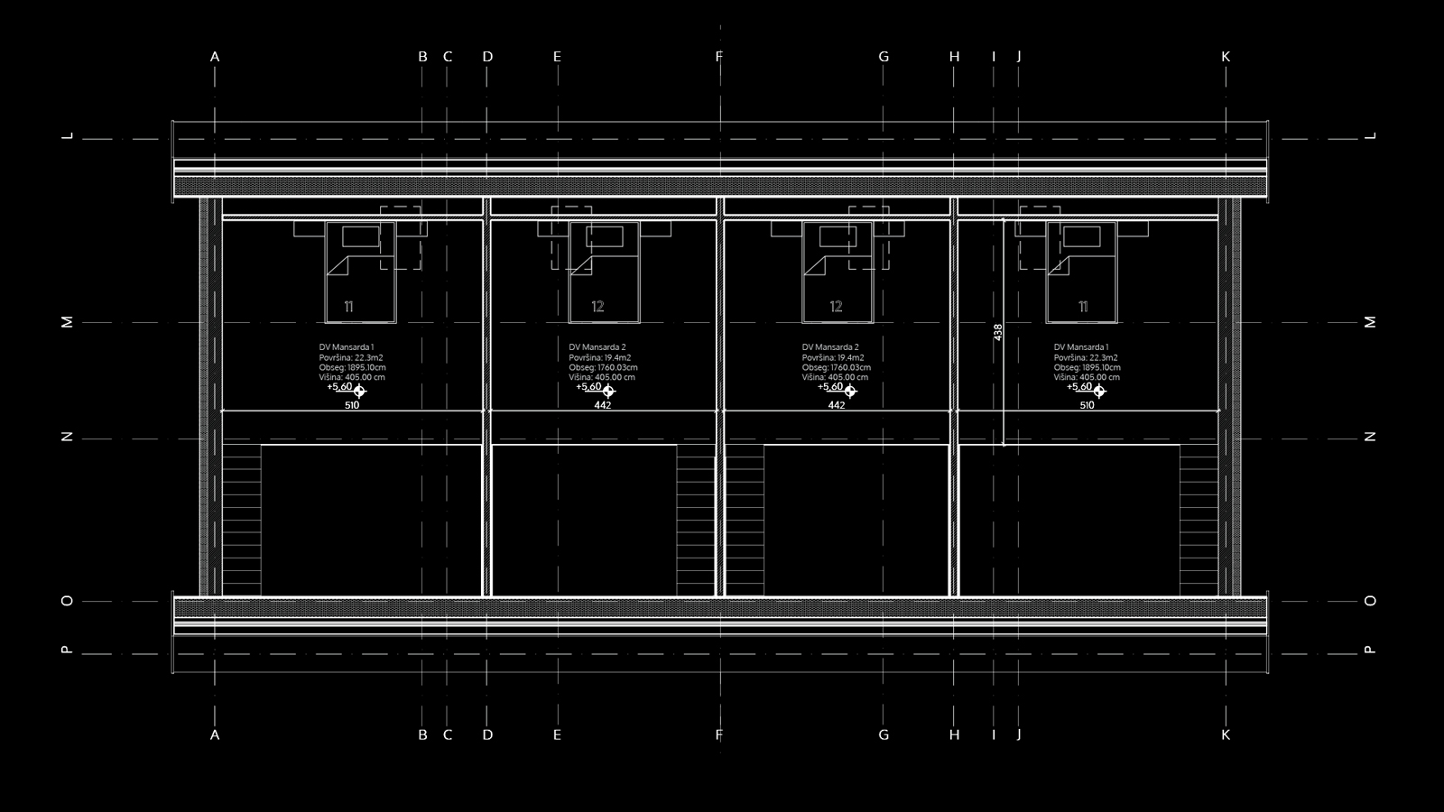 Arhitekturni načrt mansarde dvostanovanjske hiše na Vrhniki
