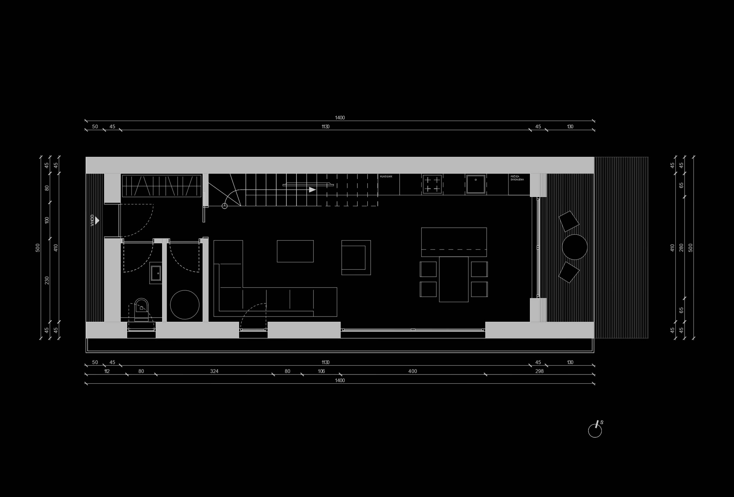 Arhitekturni načrt pritličja hiše v Tomišlju