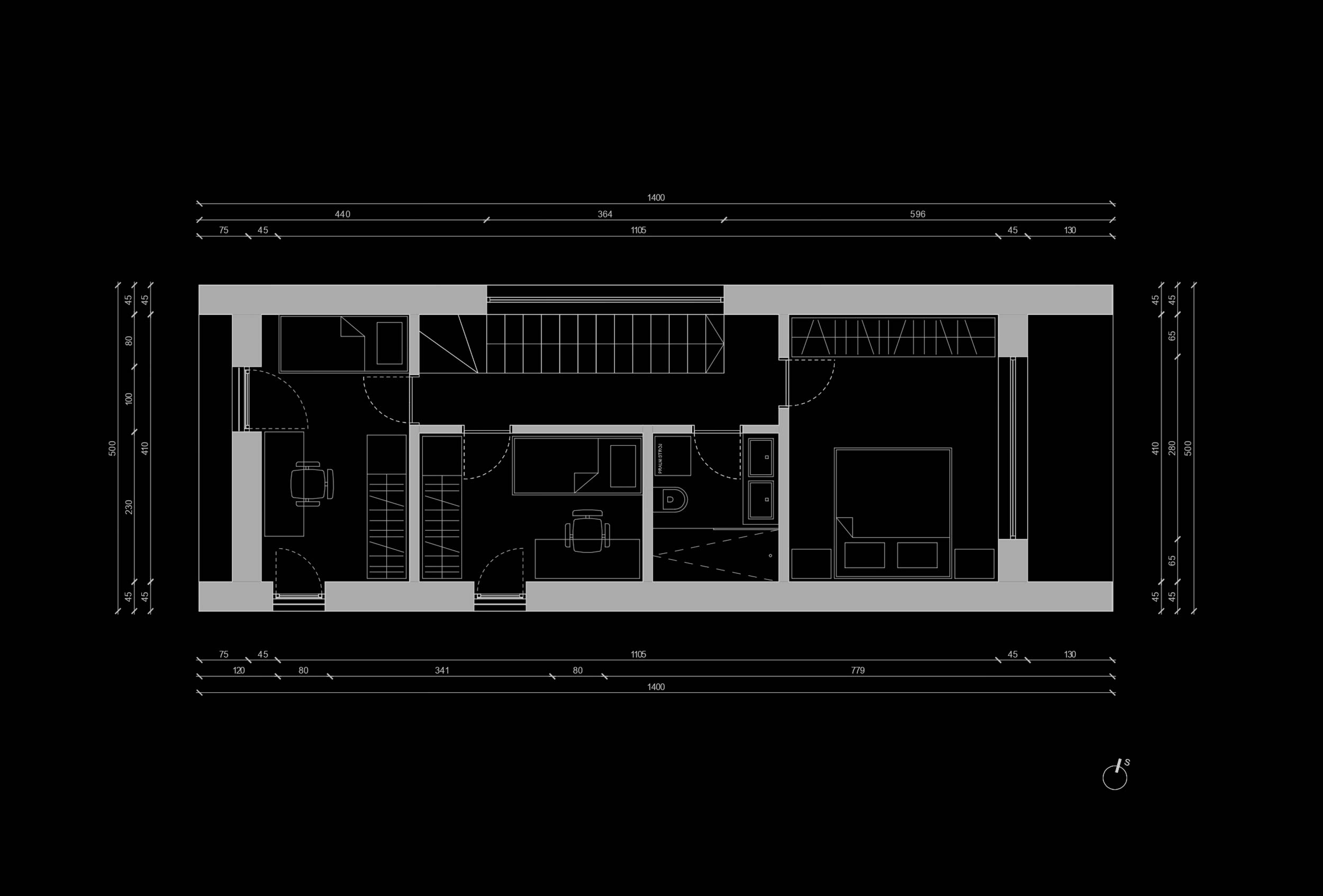 Načrt, ki prikazuje tloris enostanovanjske hiše v Tomišlju
