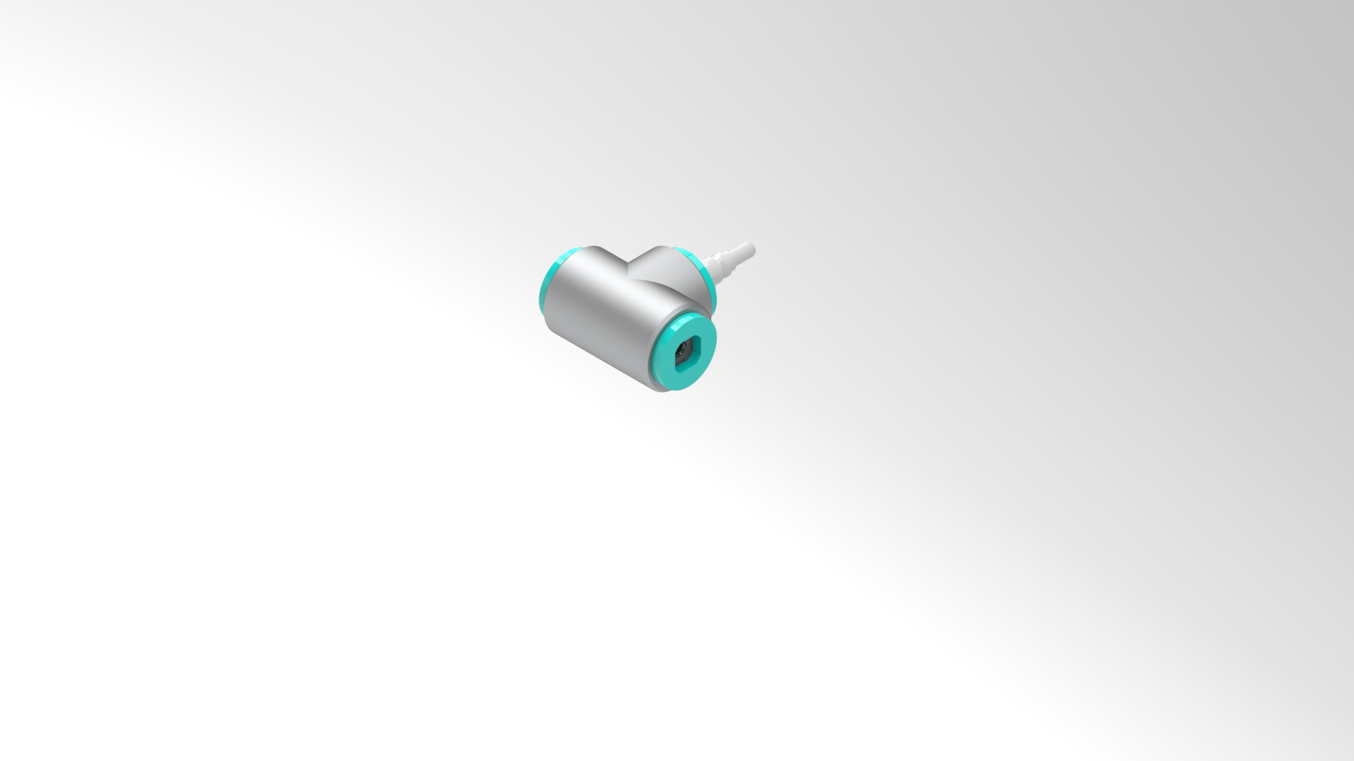 Sivo-moder Medicop ventil v obliki črke T, primer industrijskega oblikovanja