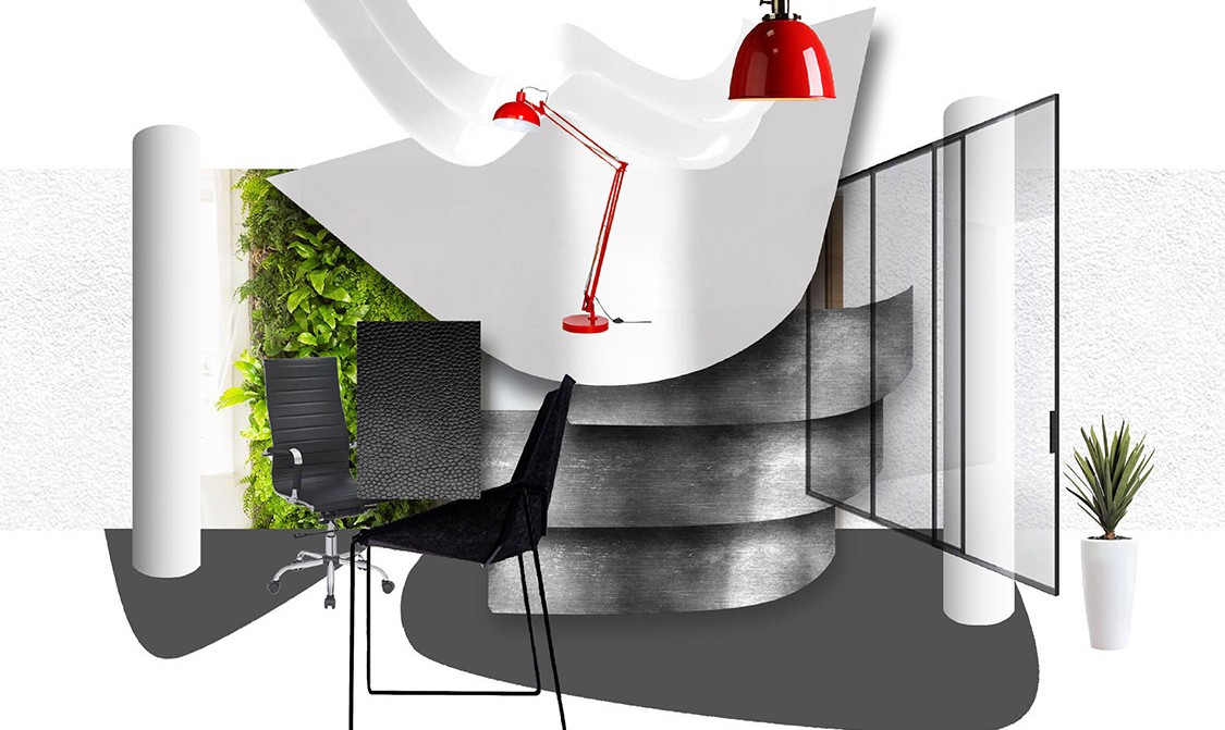 Moodboard sestavljen za poslovne prostore podjetja Livar