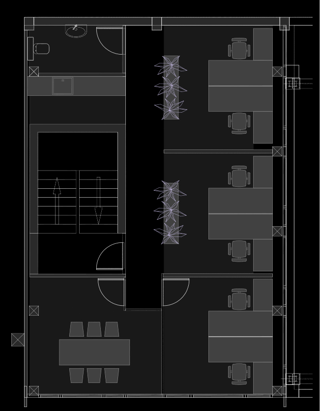 Arhitekturni načrt četrtega nadstropja pisarn podjetja Duler