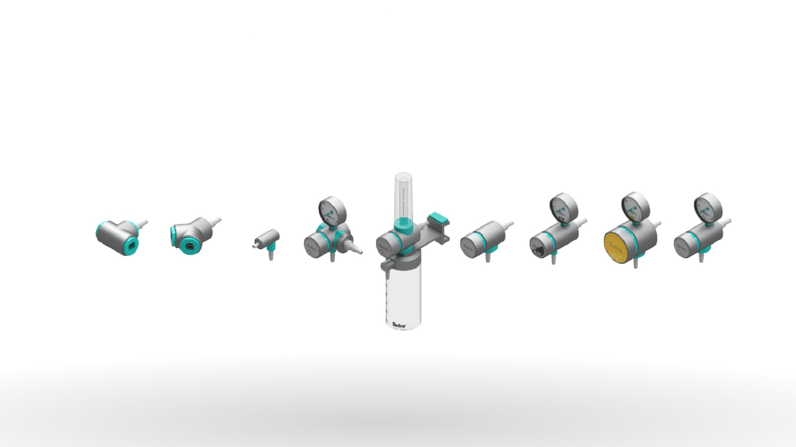 Rahlo stranski pogled na celotno serijo naprav za terapijo s kisikom podjetja Medicop