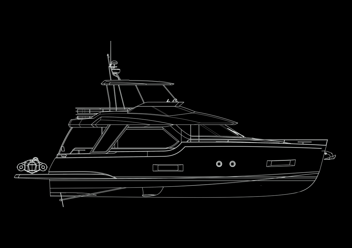 Stranski pogled na načrt sodobne jahte