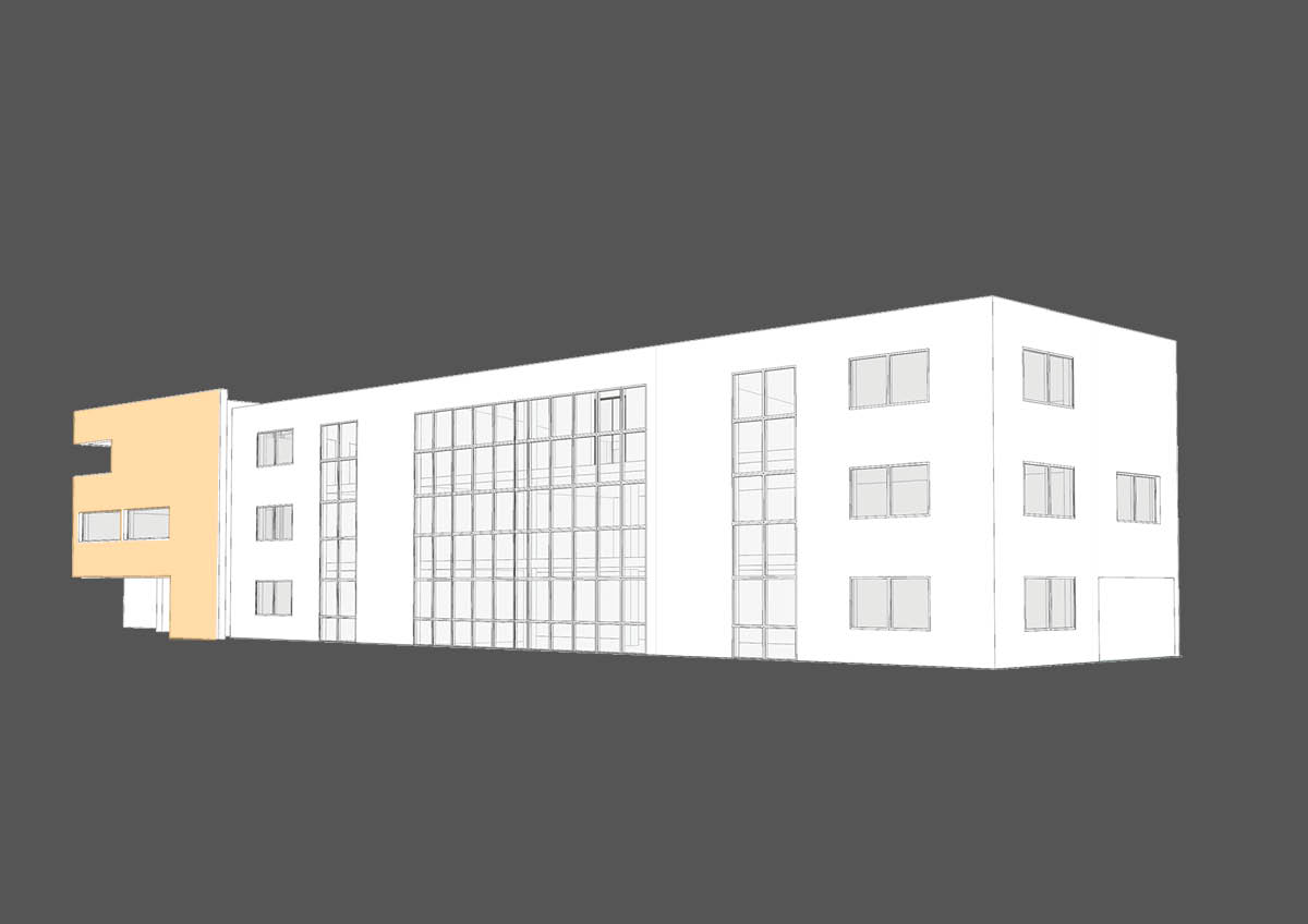 Parametric sketch of the Uprom company office building with extension