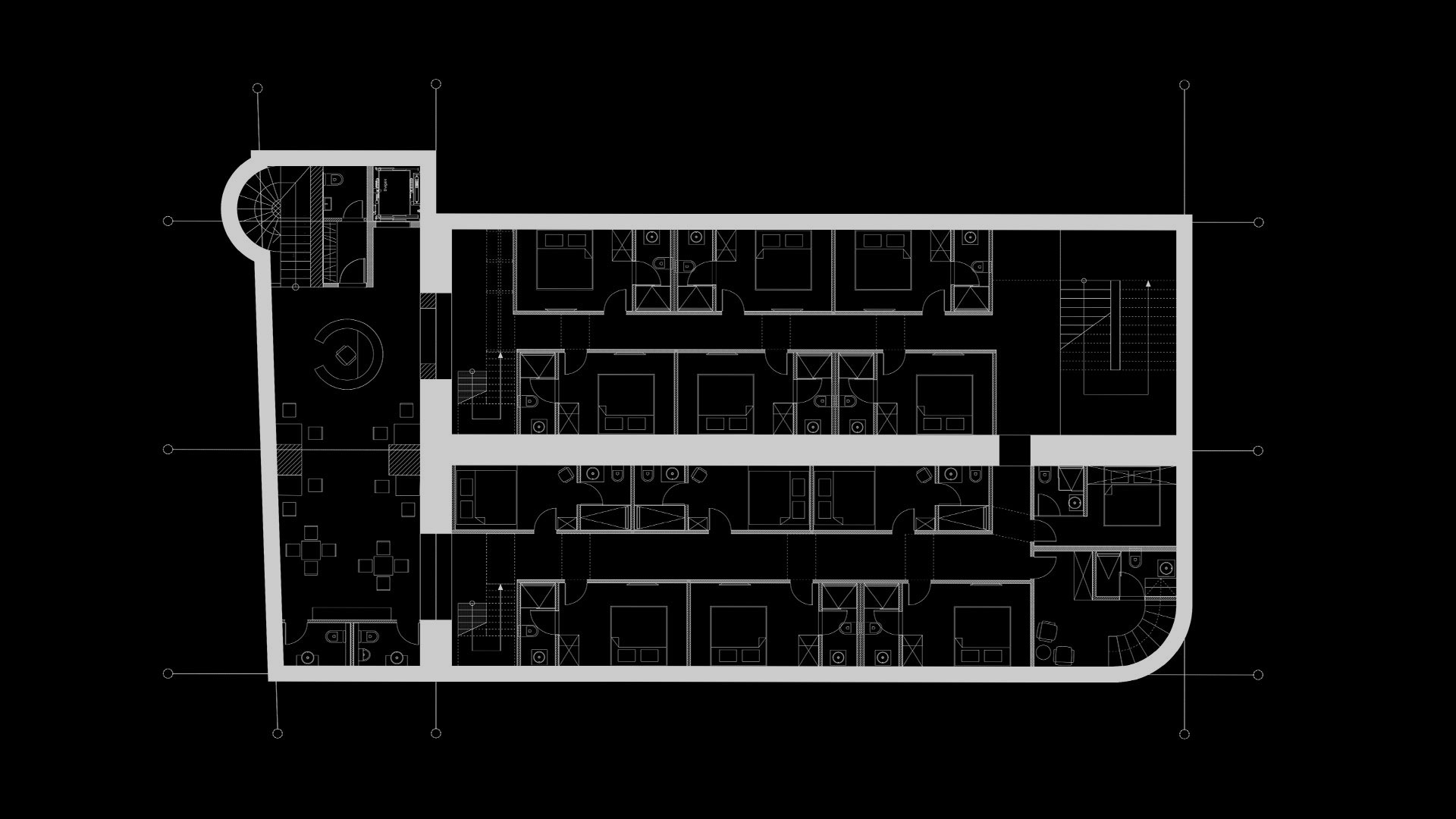 Floor plan of the lower floor in an underground hotel