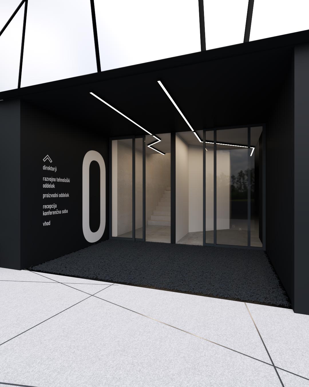 Moderno oblikovan vhod v poslovne prostore podjetja Duler