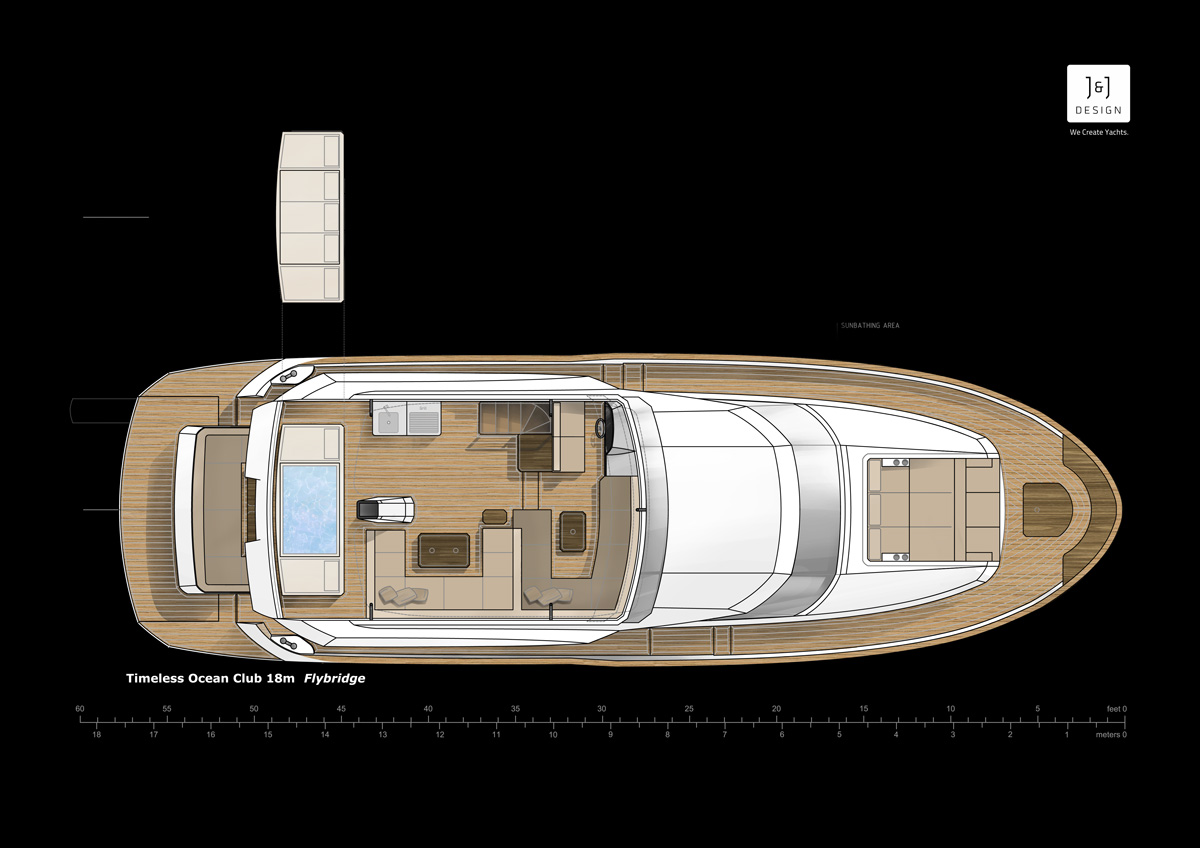 Načrt zgornje palube 18-metrske jahte