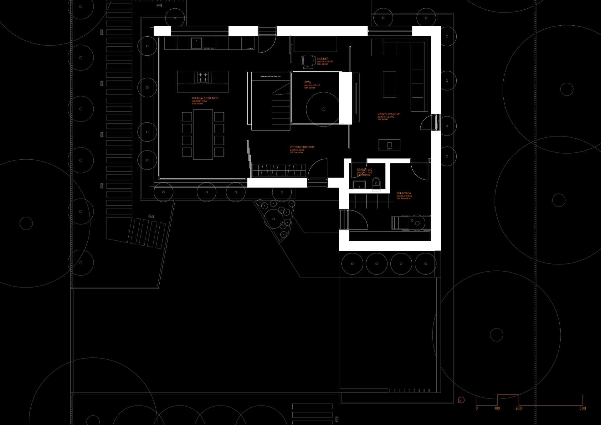 Architectural plan of the ground floor of a residential building in Vrhnika