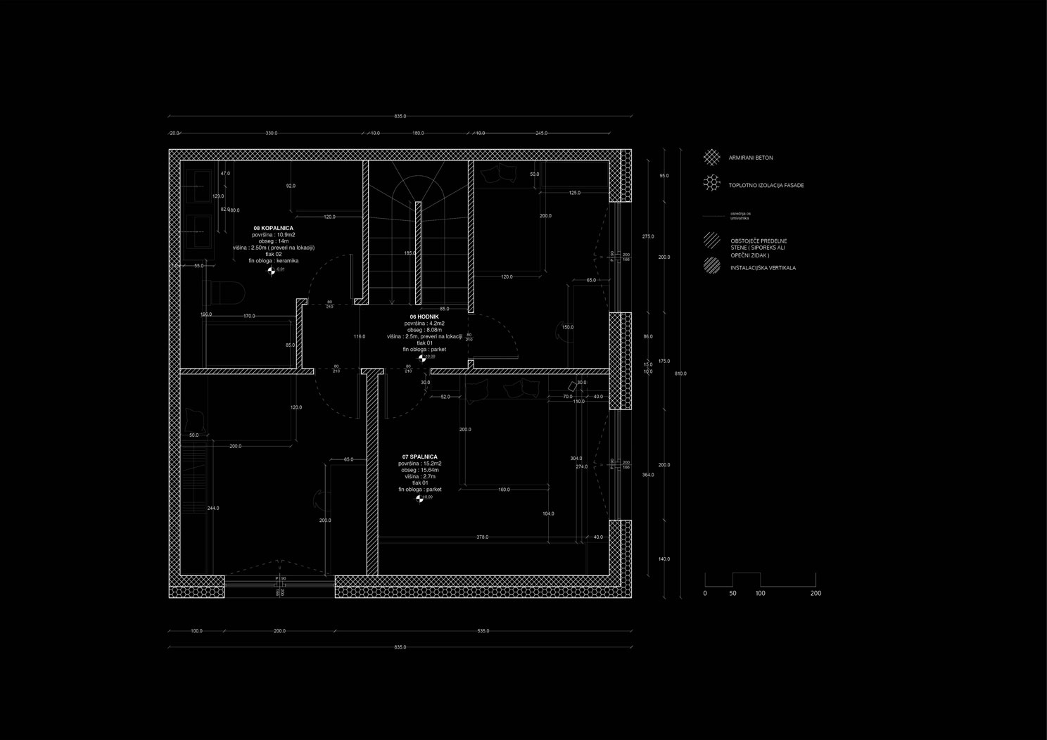 Arhitekturni načrt nadstropja Stanovanja R