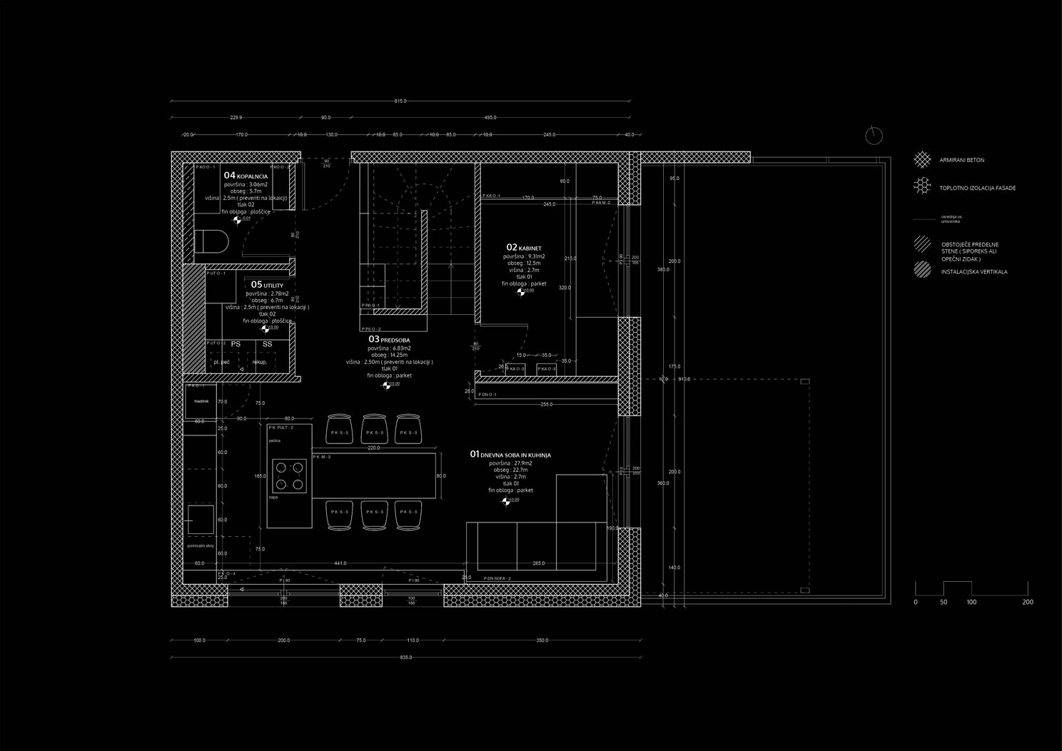 Arhitekturni načrt pritličja Stanovanja R