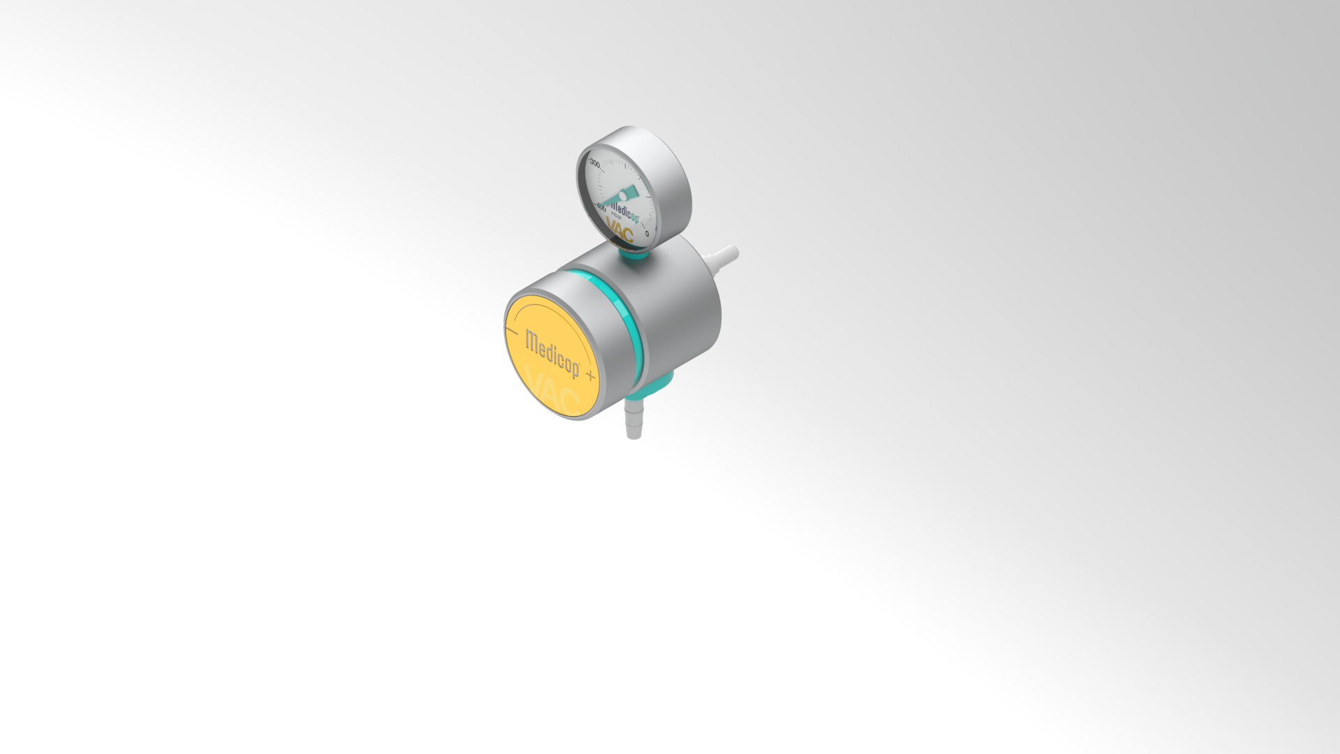 Ventil in manometer Medicop vakuumskega regulatorja rumene, sive in modre barve, del dizajna produktov
