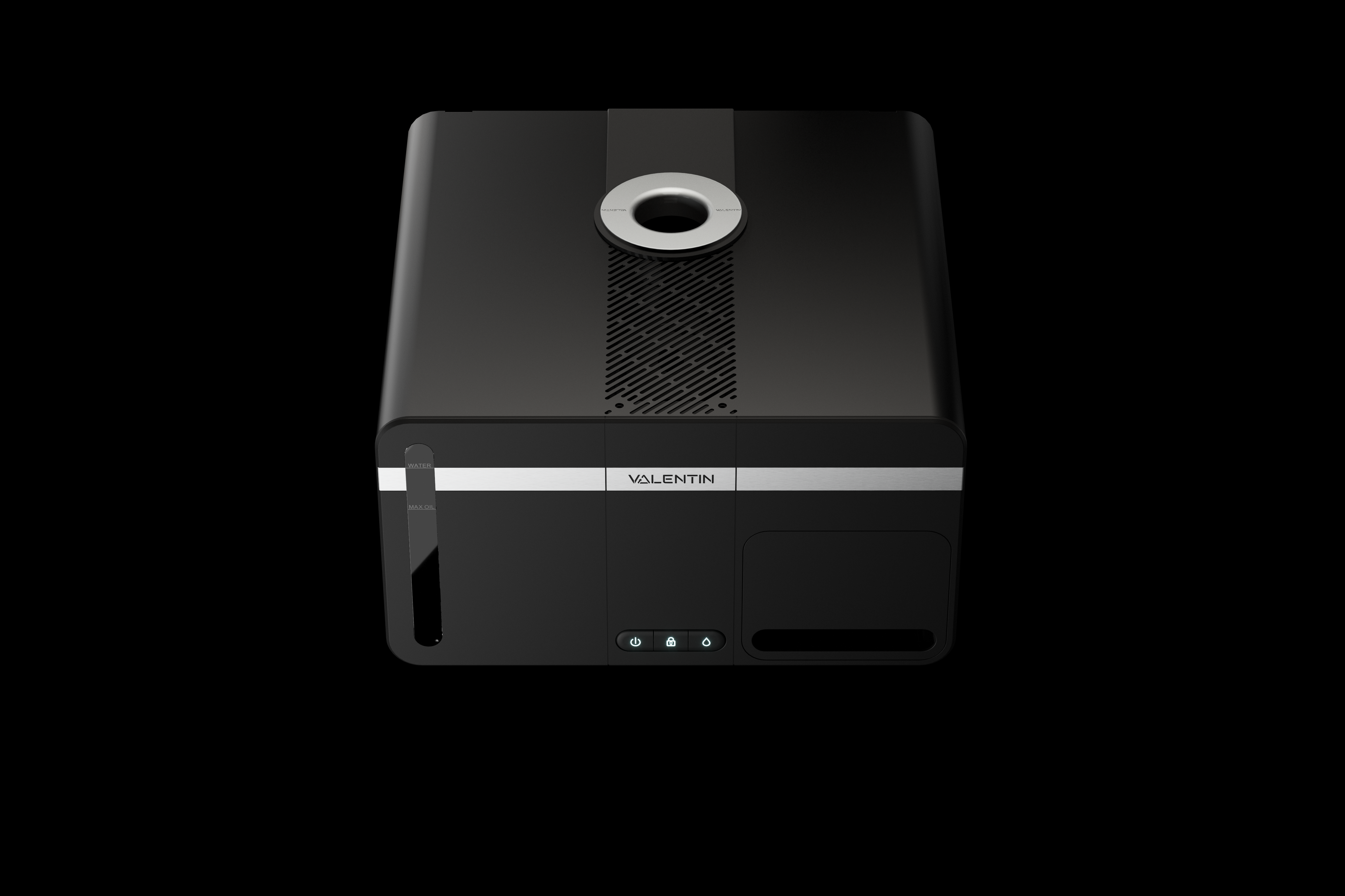 3D vizualizacija sprednje-zgornjega pogleda na Valentin FGR z vidnim uporabniškim vmesnikom