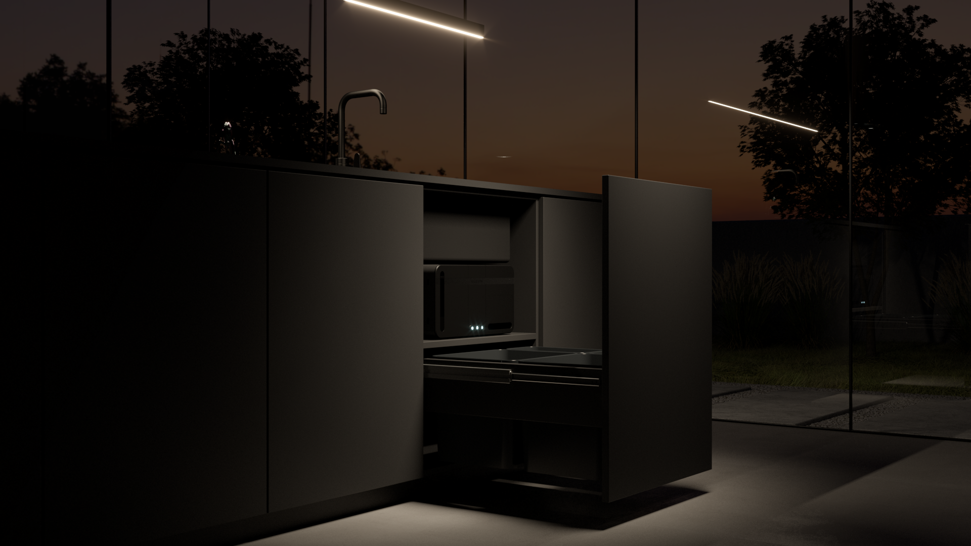 Valentin FGR pod umivalnikom v kuhinji ponoči